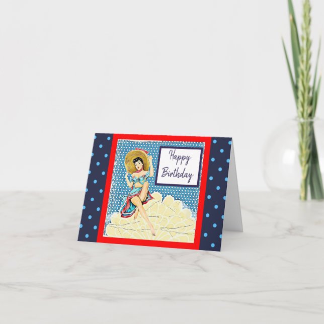 Retro Lady for Him or Her Gender Neutral Birthday Card (Front)