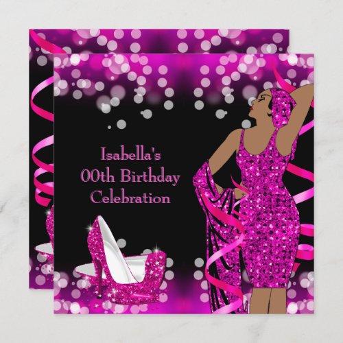 Retro Lady Hot Pink Glitter High Heels Birthday Invitation