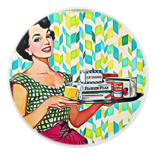 Retro Lady in kitchen Vintage Ceramic Knob