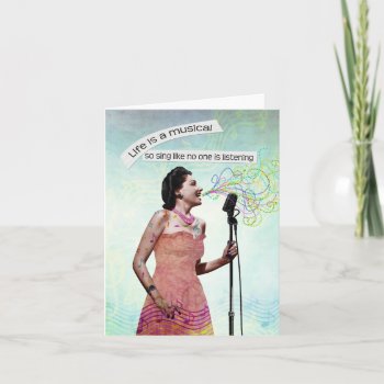 Retro Lady Life Is A Musical Sing Notecard by gidget26 at Zazzle