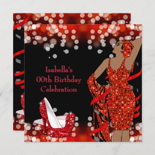 Retro Lady Red Glitter High Heels Birthday Party Invitation