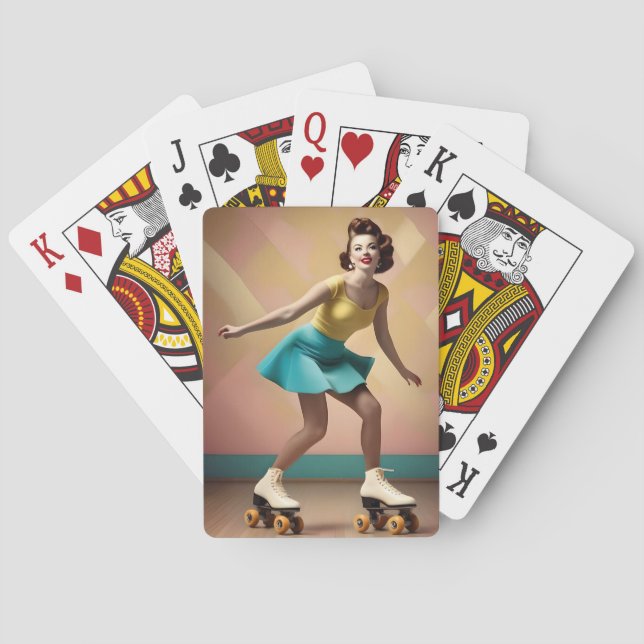 Retro Lady Roller Skating Lets Roll,  Poker Cards (Back)