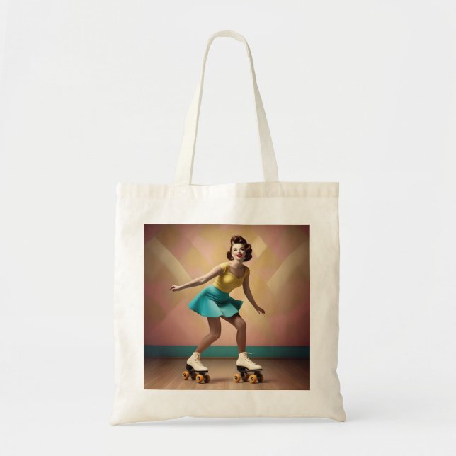 Retro Lady Roller Skating Lets Roll,  Tote Bag (Front)
