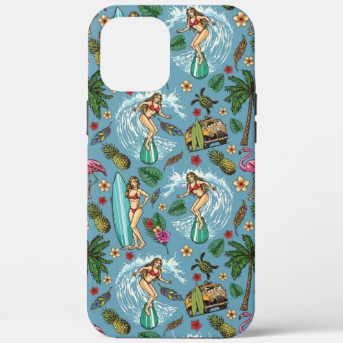 Retro lady surfer pattern iPhone 12 pro max case