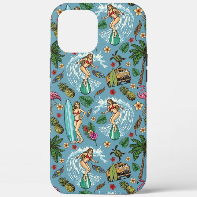 Retro lady surfer pattern Case-Mate iPhone case (Back)