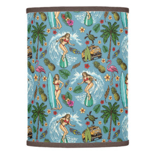 Retro lady surfer pattern lamp shade