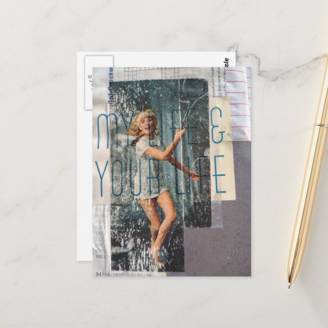 Retro lady tennis and typography collage postcard (Front/Back In Situ)