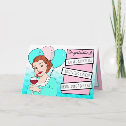 Retro Lady Toasting with Wine Happy Birthday Humor Card