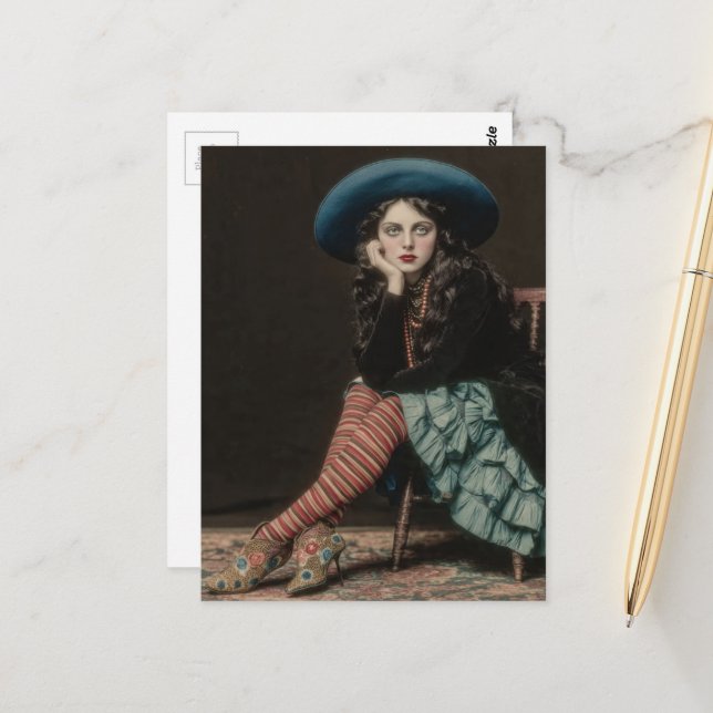 Retro Lady With Bored Attitude Postcard (Front/Back In Situ)