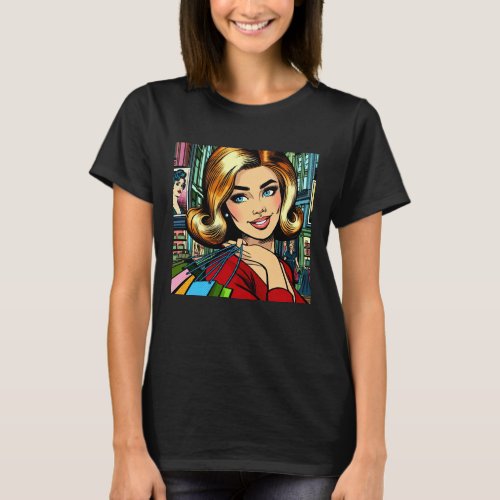 Retro Lady with Shopping Bags Mid Century T_Shirt