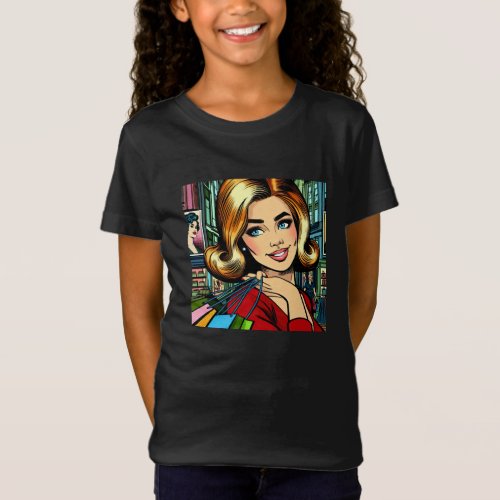 Retro Lady with Shopping Bags Mid Century T_Shirt