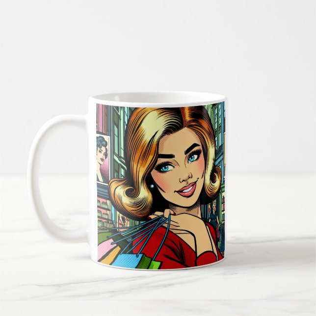 Retro Lady with Shopping Bags Personalized Coffee Mug (Left)