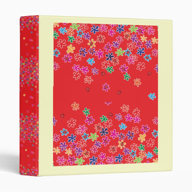 Retro Ladybugs & Flowers 3 Ring Binder (Front/Spine)