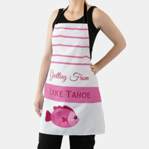 Retro Lake Adventure Pink Fish Vintage Design Apron