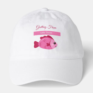 Retro Lake Adventure Pink Fish Vintage Design Hat