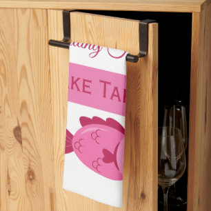 Retro Lake Adventure Pink Fish Vintage Design Kitchen Towel