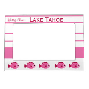 Retro Lake Adventure Pink Fish Vintage Design Magnetic Frame