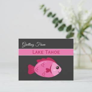 Retro Lake Adventure Pink Fish Vintage Design Postcard