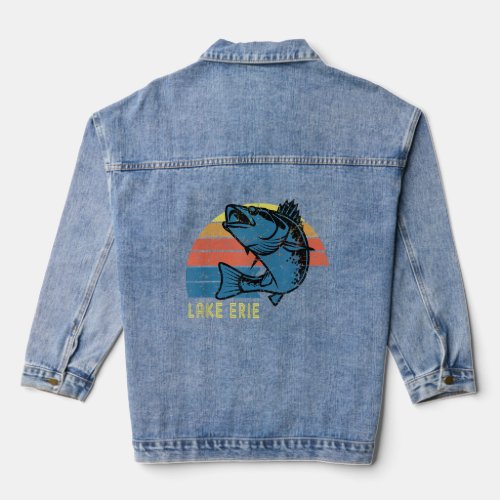 Retro Lake Erie Walleye Fishing Lake Erie Souvenir Denim Jacket