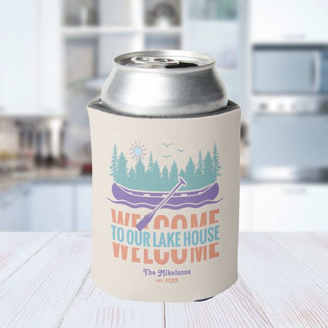 Retro Lake House Family Name Can Cooler (Creator Uploaded)