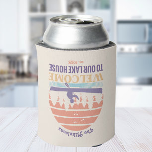 Retro Lake House Family Name Can Cooler