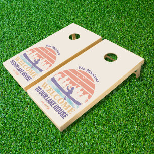 Retro Lake House Family Name Cornhole Set