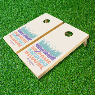 Retro Lake House Family Name Cornhole Set