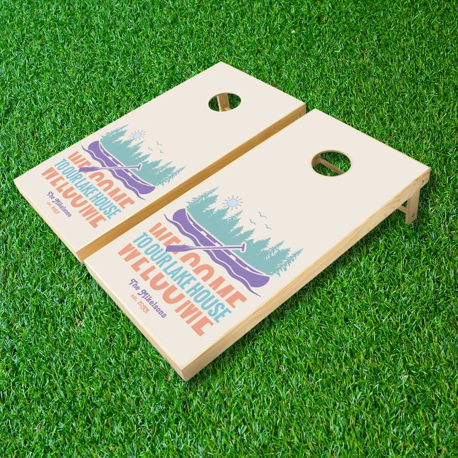 Retro Lake House Family Name Cornhole Set (Creator Uploaded)
