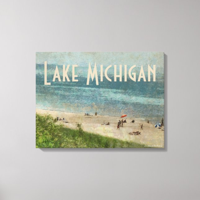 Retro Lake Michigan Beach Premium Wrapped Canvas Print (Front)