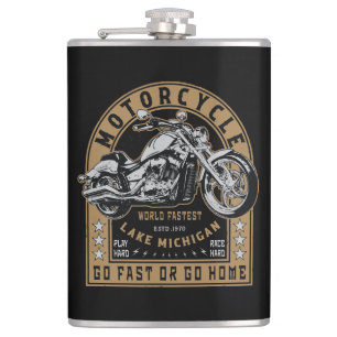 Retro Lake Michigan Motorcycle Flask