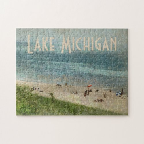 Retro Lake Michigan Shoreline Beach Photo Puzzle