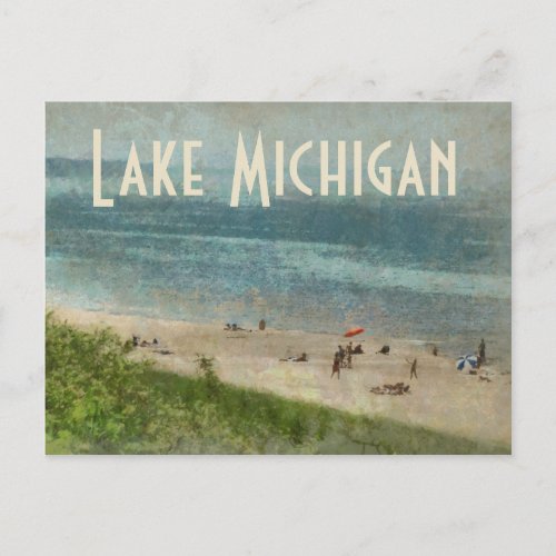 Retro Lake Michigan Shoreline Beach Postcard