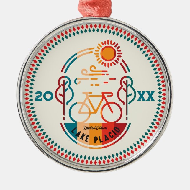 Retro Lake Placid Bike Trail Metal Ornament (Front)