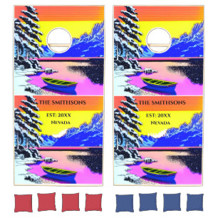 Retro Lakeside Psychedelic Colors Cornhole Set