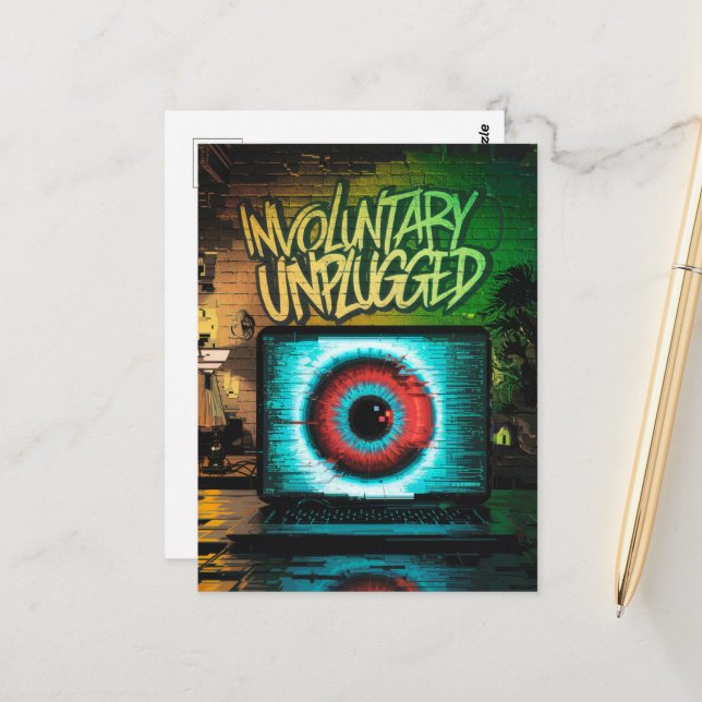 Retro Laptop Eyeball Glitch Involuntary Unplugged Postcard (Front/Back In Situ)