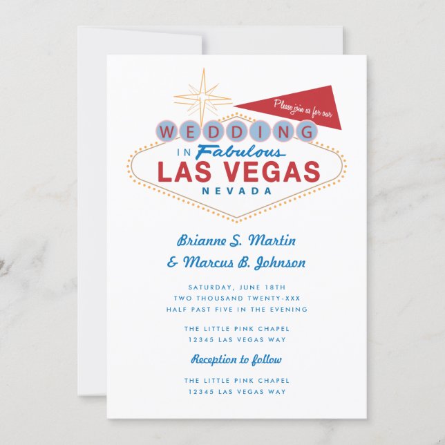 Retro Las Vegas Sign Casino Wedding Invitation (Front)