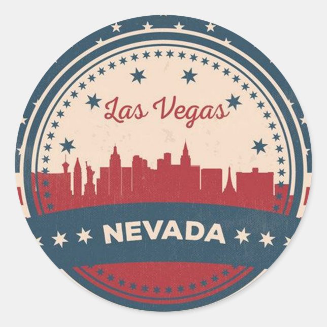 Retro Las Vegas Skyline Classic Round Sticker (Front)