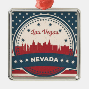 Retro Las Vegas Skyline Metal Ornament