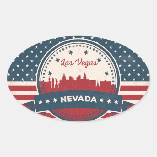 Retro Las Vegas Skyline Oval Sticker