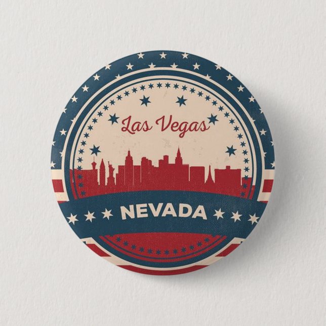 Retro Las Vegas Skyline Pinback Button (Front)