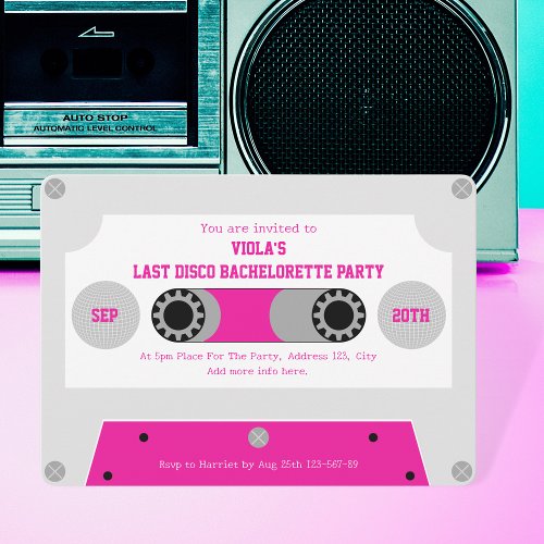 Retro Last Disc Cassette Tape Bachelorette Party Invitation