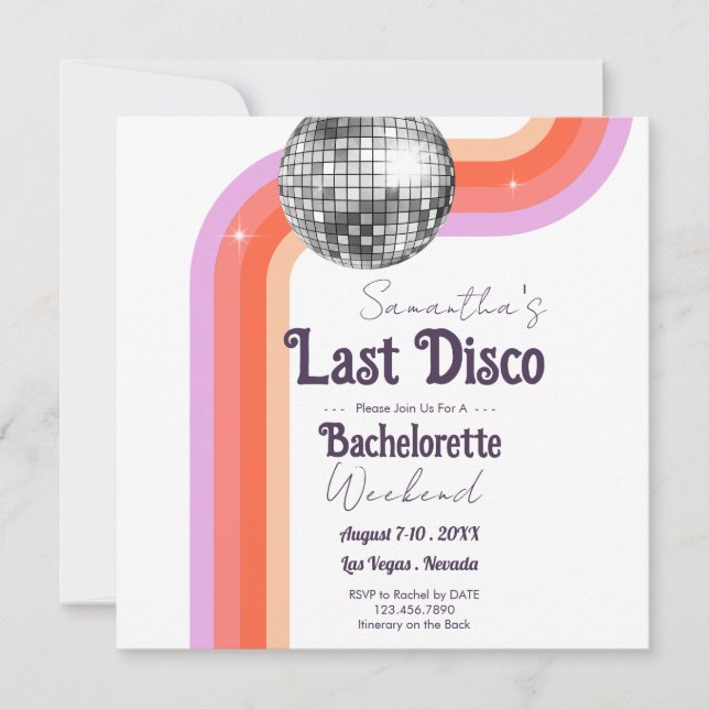 Retro Last Disco Bachelorette Party  Save The Date (Front)