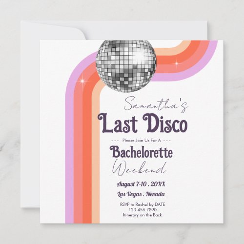 Retro Last Disco Bachelorette Party  Save The Date