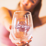 Retro Last Disco Bachelorette Party Stemless Wine Glass<br><div class="desc">Welcome friends to your disco cowgirl or retro 70s themed bachelorette weekend with these cute personalized stemless wine glasses bachelorette party favors. Design features a disco ball in shades of dusty rose with "last disco" overlaid in retro groovy script lettering. Personalize with the bride's name,  party location and/or date.</div>