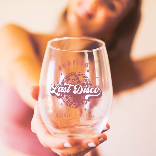 Retro Last Disco Bachelorette Party Stemless Wine Glass