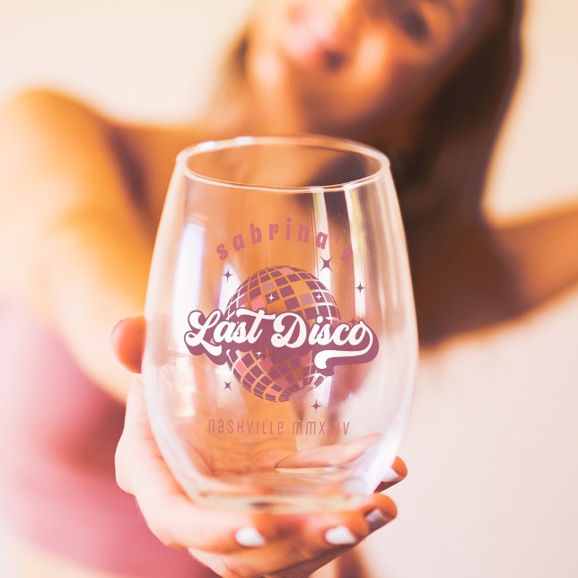 Retro Last Disco Bachelorette Party Stemless Wine Glass (Creator Uploaded)