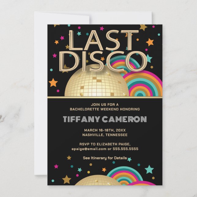 Retro Last Disco Bachelorette Party Weekend Invitation (Front)