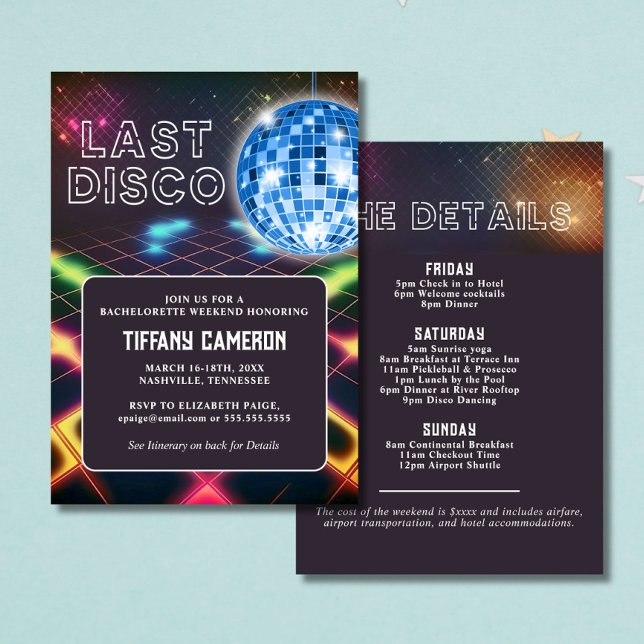 Retro Last Disco Bachelorette Weekend Invitation (Creator Uploaded)