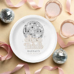 Retro Last Disco Bride Bridal Shower  Paper Plates<br><div class="desc">Step back in time with our Retro Disco Ball Bridal Shower Invitations & Decor collection. Immerse yourself in the nostalgia of the 70s with muted beige and grey arches, enhanced by groovy silver glitter fonts. The iconic retro disco ball takes center stage, evoking an era of disco glamour, all while...</div>