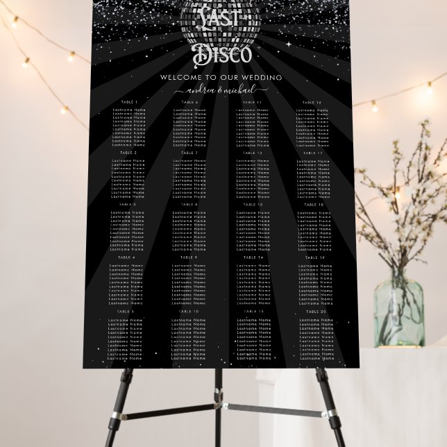 Retro Last Disco Wedding Welcome + Seating Chart Foam Board (In Situ (Stand))